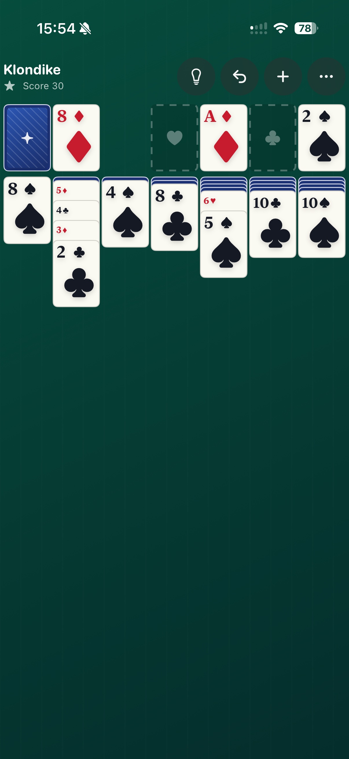 Winnable Klondike Solitaire classic gameplay on iPhone
