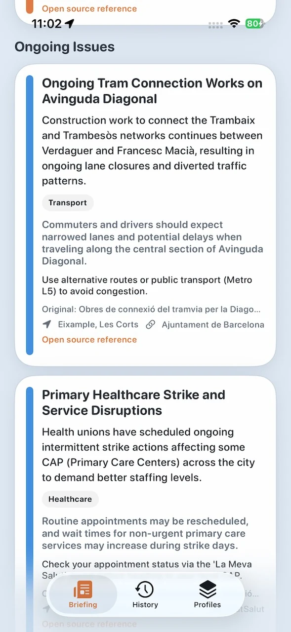 Ongoing Issues — active items tracked across days.