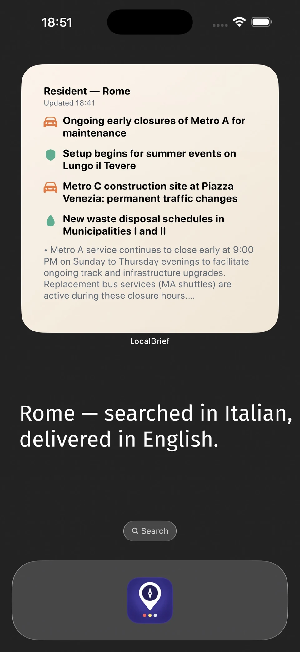 Rome widget — searched in Italian, delivered in English.