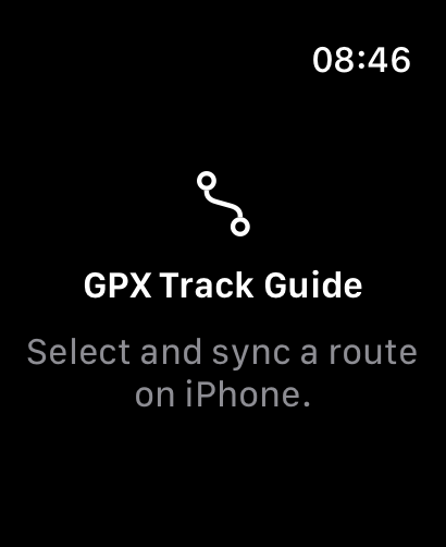 GPX Track Guide Apple Watch screen for selecting and syncing a route on iPhone
